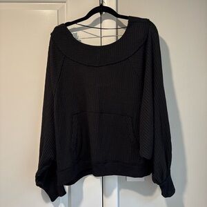 Free People Black Waffle Knit Top